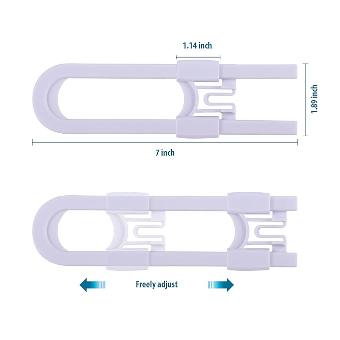 Sliding Cabinet Locks Baby Proofing ??Adjustable Child Safety Latches for Knobs & Handles ??4 Pack ??No Adhesive Drilling or Tools - White