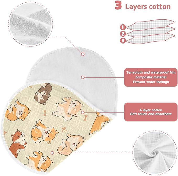 Lovely Shiba Inu Dog Muslin Burp Cloths for Baby 2 Pack Soft 100% Cotton Baby Washcloths Bibs for Boy Girl