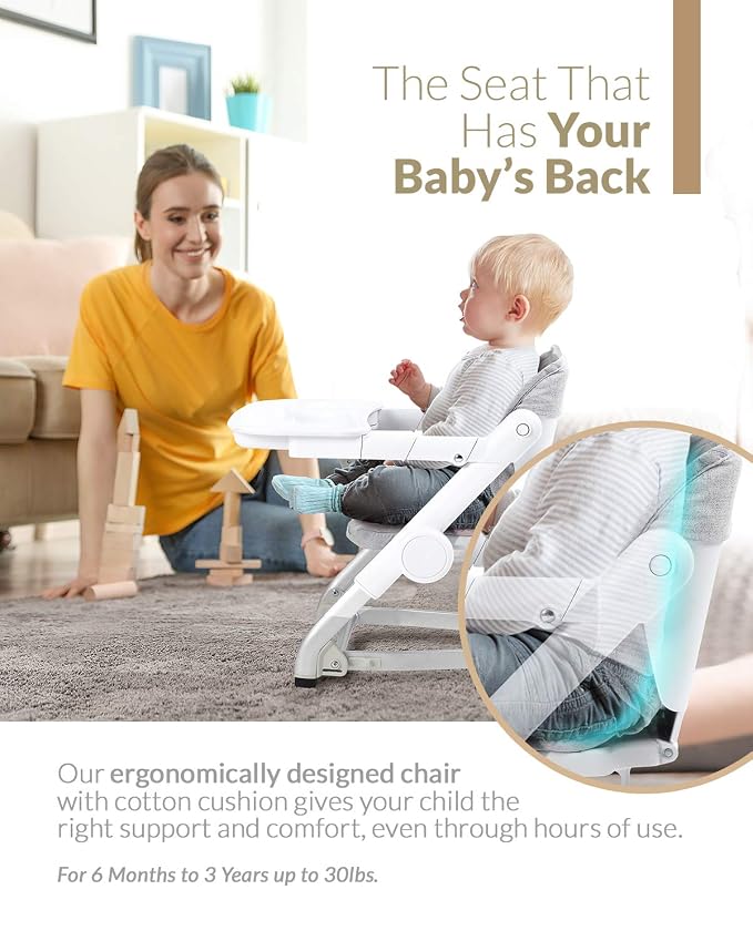 Feed Me 3-in-1 Travel High Chair Booster Seat for Infants and Toddlers - Transitional, Compact & Fits Any Chair, Swivel Tray, Shadow Gray