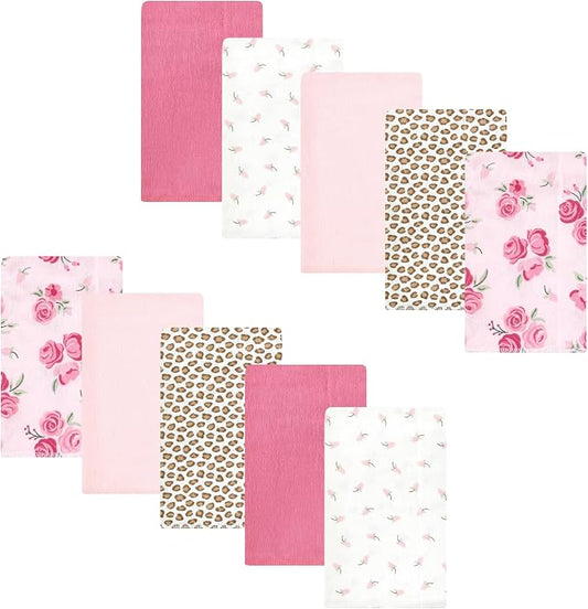 Luvable Friends Hudson Baby Flannel Burp Cloths 10pk, Rosy Bloom