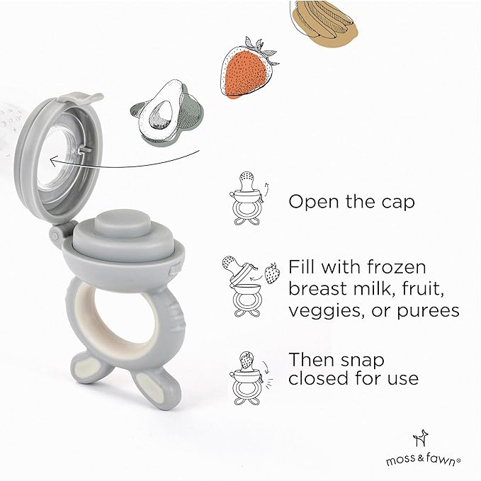 Moss and Fawn Forage Feeder - Baby Fruit Feeder, Frozen Breast Milk Popsicle Teether & Pacifier - BPA, PVC & Phthalate-Free - Dew