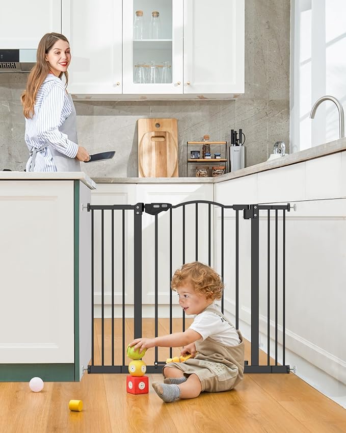 InnoTruth 29-39.6?�Baby Gate for Stairs & Doorways,30" Tall Dog Gate for Pets,Dual-Lock Safety and One Hand Opening Design,Pet Gate for Hallways,Outdoors,Wall-Friendly Pressure Mounted, Pure Black