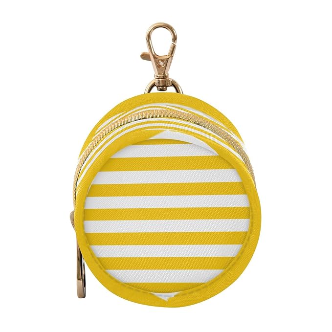 Pacifier Holder with Clip Pacifier Case for Diaper Bag Round Baby Pacifier Pouch Box Bag Portable Bright Yellow and White Stripes