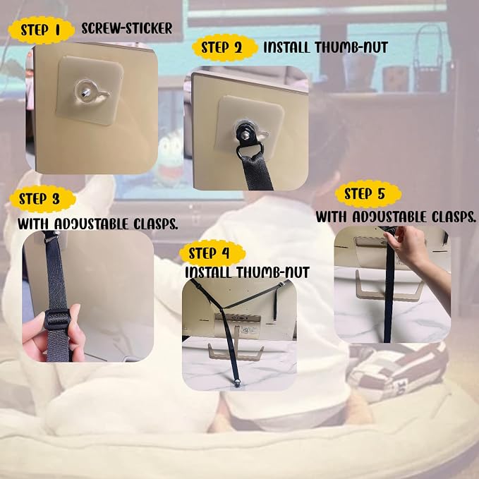 Baby Proofing Kit with Adjustable TV Safety Straps and Anti-Tip Furniture Anchors - Easy Installation, No-Drill Protection for Childproofing Homes