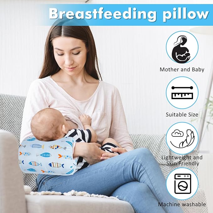 Baby Feeding Arm Pillow,Soft Cotton Bottle Nursing Arm Pillows for Newborn,Breastfeeding Pillows for More Support for Mom and Baby,Portable and Washable,Ergonomic Nursing Essentials(Colorful Fish)