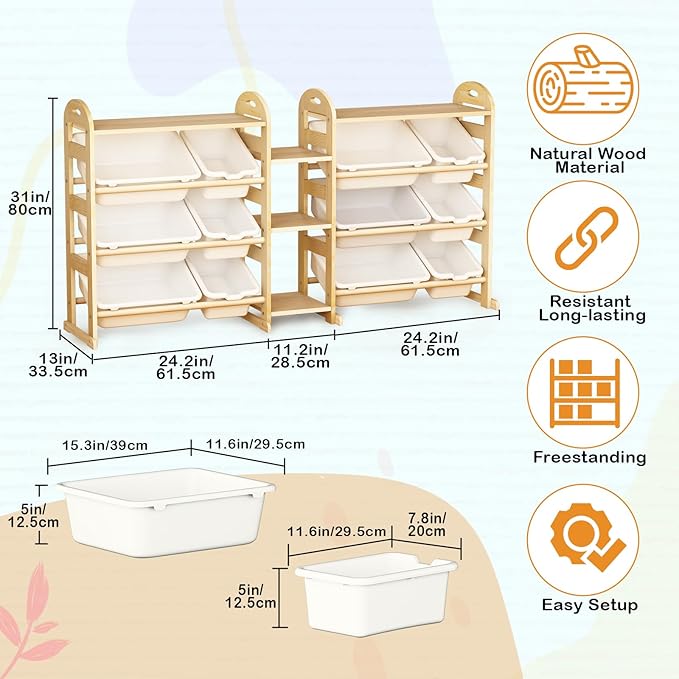 Toy Storage Organizer, 59.6" W White 5-Shelf Bookcase/Bookshelf with 12 Toy Bins, Large Toy Organizers and Storage, Toy Box for Playrooms, Bedrooms Organization