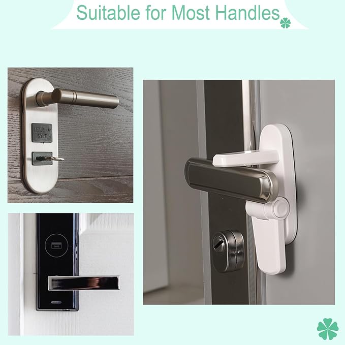 Door Lever Lock 1 Pack, No Drilling, ABS Material Door Handle Baby Proof with Strong 3M Adhesive Milky White
