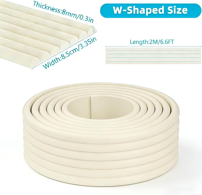 ZOMPAGO Baby Proofing Corner & Edge Protectors, White Foam 0.35" Thick x 3.15" Wide x 6.56 FT, Self-Adhesive Bumper Strip, Baby Safety Bumpers for Nursery, Kitchen, Fireplace, Table & Furniture