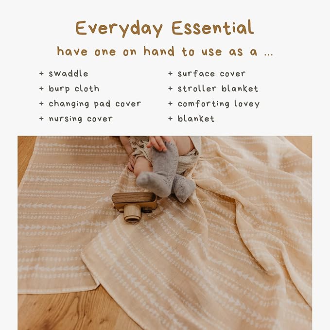 Mini Wander Swaddles for Newborns Muslin Swaddle Blankets - Breathable Soft Gender Neutral Receiving Blanket Baby Essentials | 47 x 47 Cotton - (Terrain (Apricot)