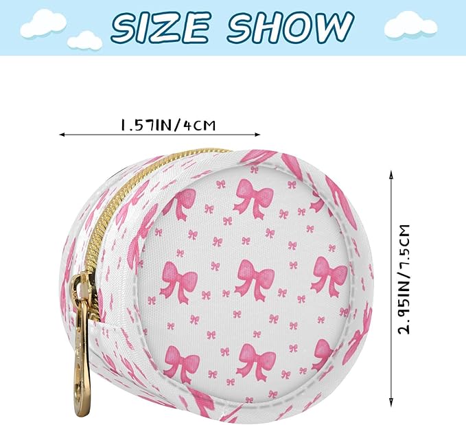 Watercolor Pink Bows Pacifier Holder Case with Clip Portable Small Travel Pacifier Pouch for Mom Bag Zipper Coin Purse Pendant