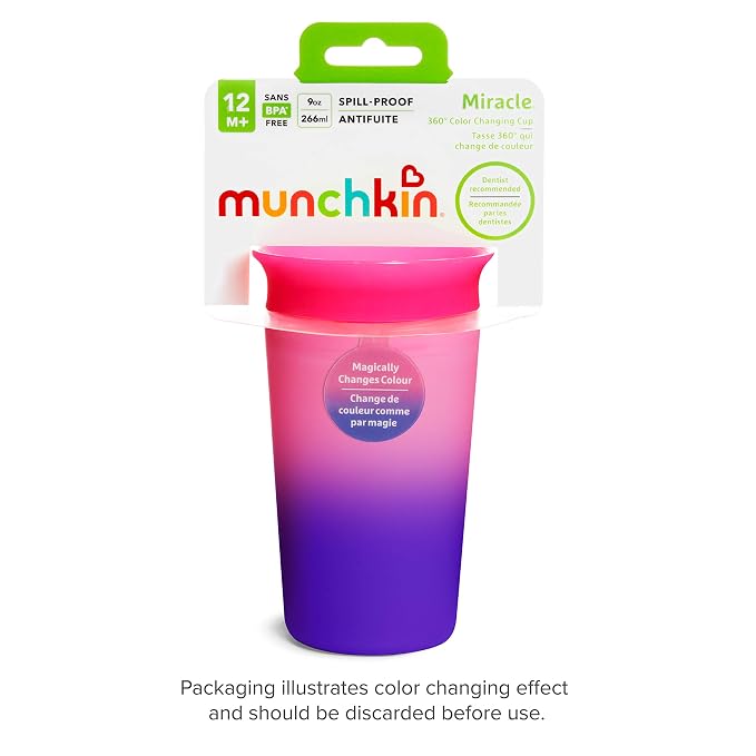 Munchkin® Miracle® 360 Sippy Cup for Toddlers, Color Changes with Cold Drinks, 9 Ounce, Pink