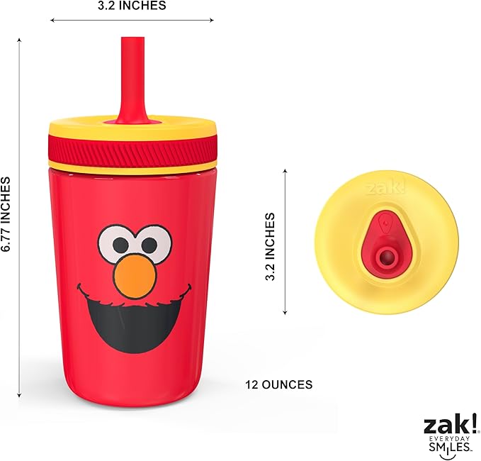 Zak Designs Sesame Street Kelso Toddler Cups For Travel or At Home, 12oz Vacuum Insulated Stainless Steel Sippy Cup With Leak-Proof Design is Perfect For Kids (Elmo)