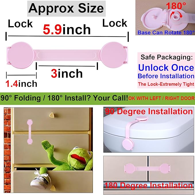10-Pack Cabinet Locks Childproof Baby Proofing for Drawer Door Fridge Kitchen Ovens Cupboard Toilet Trash Freezer, Refrigerator Latches for Toddler Cat Dog Pet, Closet Kitchen Adhesive Strap