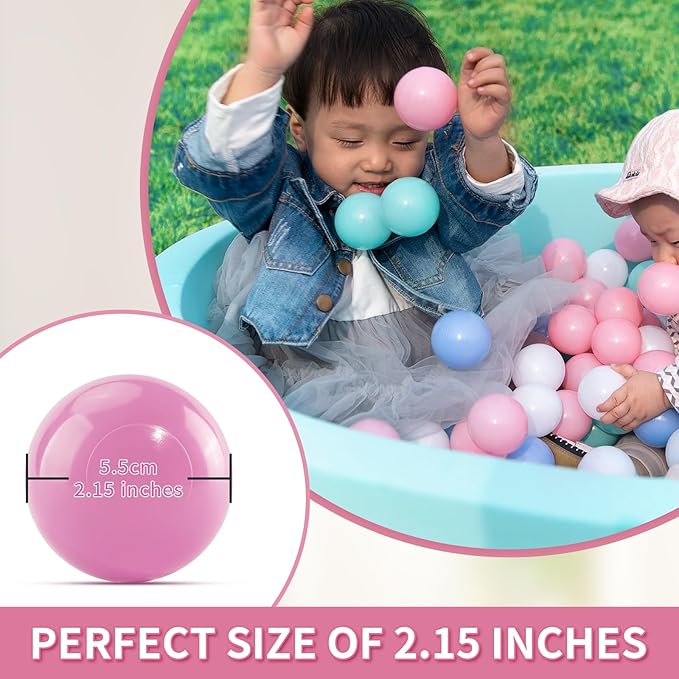 Ball Pit Balls for Toddlers 1-3, 100pcs Crush Proof Plastic Balls for Girls Ball Pit, BPA Free Non-Toxic Play Balls for Baby Pool, Playhouse, Tent, for Dogs & Pets, White, Pink Macaron Colors