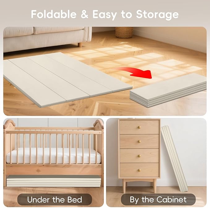 Suihuooo Baby Play Mat Foldable, 1.2" Thick Waterproof Playmats for Floor, Thicken Foam Playmat for Tummy Time, 47x47 Playpen Mat, Portable Baby Floor Mat for Infant, Toddler, Beige