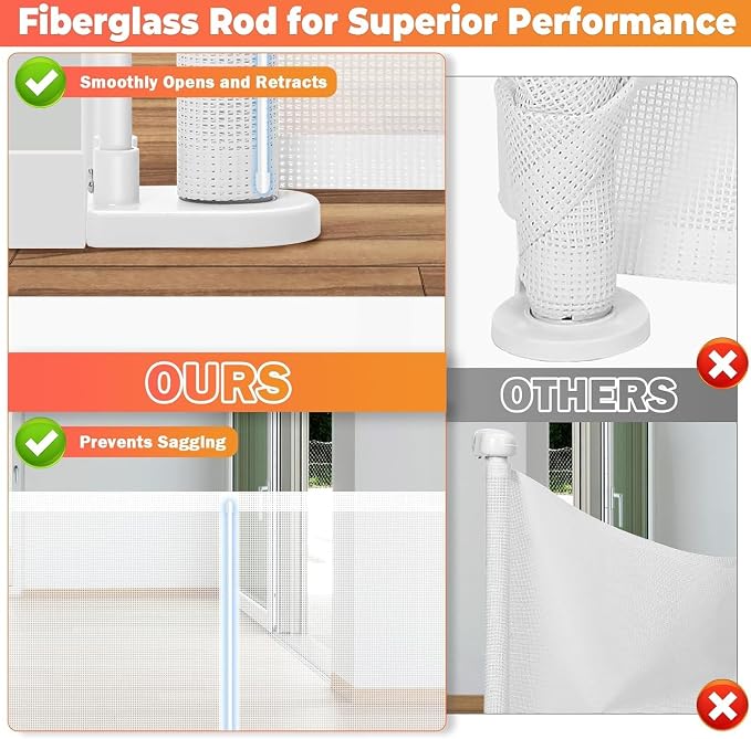 Retractable Baby Gates for Stairs, 78" Wide Retractable Dog Gate Pet Gate, 34" Extra Tall Child Safety Gate Toddler Mesh Gate with Support Rods for Doorways, Hallways, Deck, Porch, Indoor, Outdoor