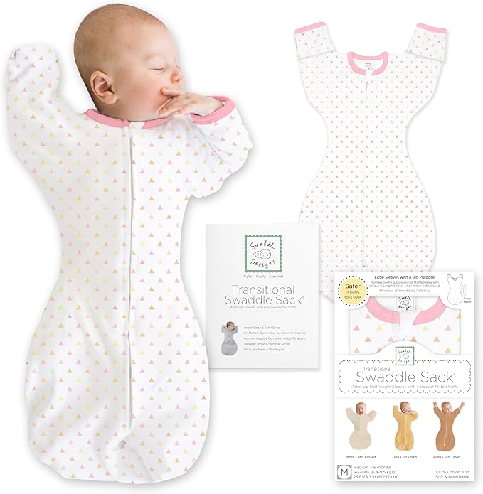 SwaddleDesigns Transitional Swaddle Sack, Arms Up Half-Length Sleeve Mitten Cuff, Most Gradual Transition Swaddle for Newborn