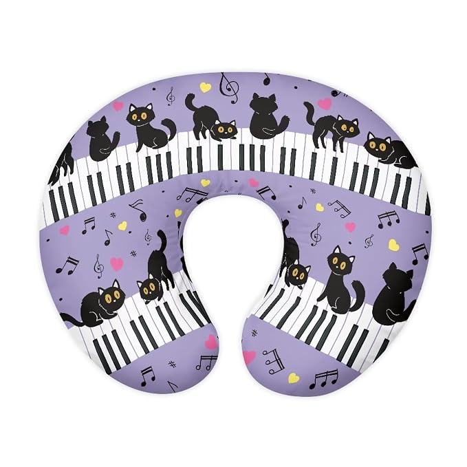 Nursing Pillow Cover Music Note Cat Breast Feeding Pillows for Babies Boys & Girls Soft Breathable Nursing Pillow Case U Shaped Nursing Pillow Slipcovers for Breastfeeding Mom