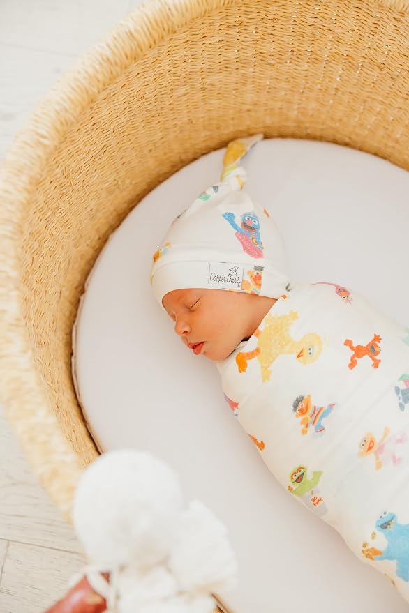 Copper Pearl Baby Swaddle Blanket - Premium Knit Baby Blanket, Large Soft Stretchy Receiving Blankets for Baby Boy and Girl, Swaddles for Newborn, Infant, and Toddler (Sesame Friends)