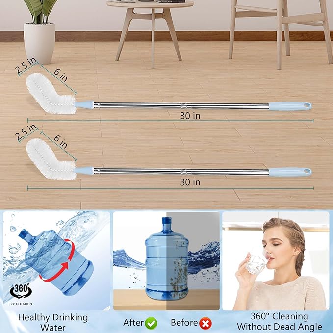 2-Pack 28??Long Bottle Brush, 3 and 5 Gallon Bottle Cleaning Brush, Water Bottle Brush with Bendable Replacement Brush Head, Nylon Bristles and Stainless Steel Handle Bucket Cleaning Brush