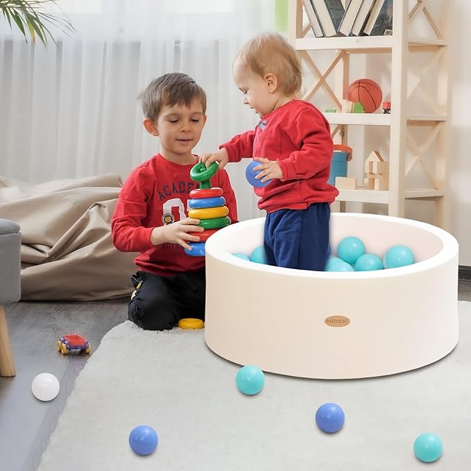 HARBOLLE Baby Ball Pit 27.6" Soft Round Memory Foam Ball Pits NOT Included Balls Indoor Outdoor Playpen for Babies Toddlers Kids Great Gift for Girls Boys, White