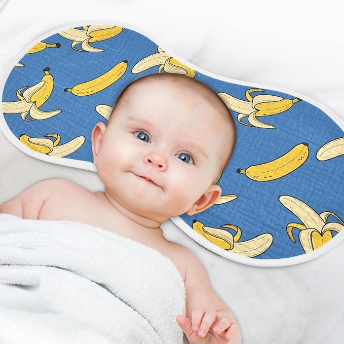 1 Pack Muslin Burp Cloths Cartoon Banana Blue Print Cotton Baby Burp Cloths Absorbent Soft Burping Cloth Washcloths for Newborn Babies 22x11 Inch