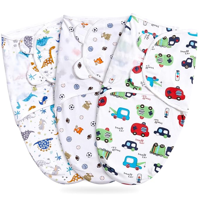 Bubble bear Baby Swaddle Blankets for Baby Boy Girl 0-3 Months,Hypoallergenic Skin-Friendly Swaddle,Cute Little Soccer Ball, Dinosaur, Adjustable Newborn Sleep Sack, 3 Pack