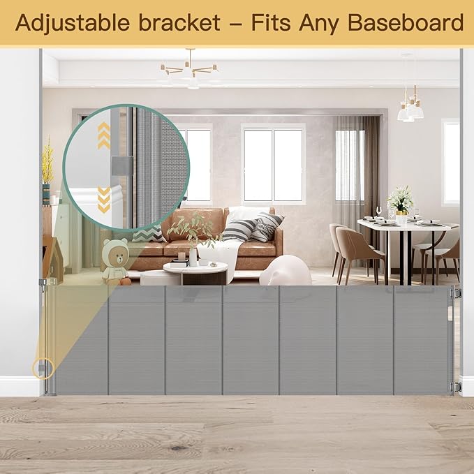 Reinforced 159 Inch Extra Wide Retractable Dog Gate with Support Rods, Indoor/Outdoor Retractable Gate, Prevent Babies and Dogs from Crawling Through Mesh Baby Gates for Doorways Extra Wide, Gray