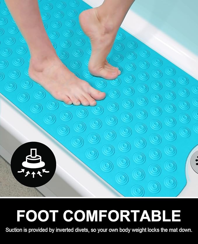 OTHWAY No Suction Cup Bath Mat: 39x16 inch Extra Long Bathmat?‚Perfect for Refinished or Ordinary Bath Tubs?‚Made of Nature Rubber?‚a Blessing for The Elderly and Children (Blue)
