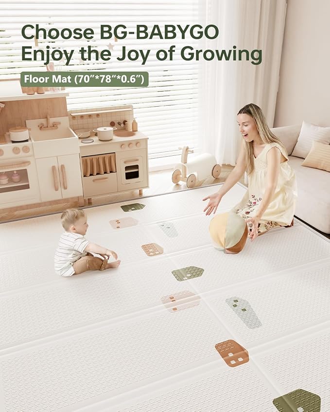 BG-BABYGO Baby Play Mat Foldable Baby Floor Play Mat X-Large Soft Foam Playmat for Babies Reversible Waterproof Padded Playmats Portable Thick Crawling Mat for Indoor Outdoor(70"*78"*0.4")