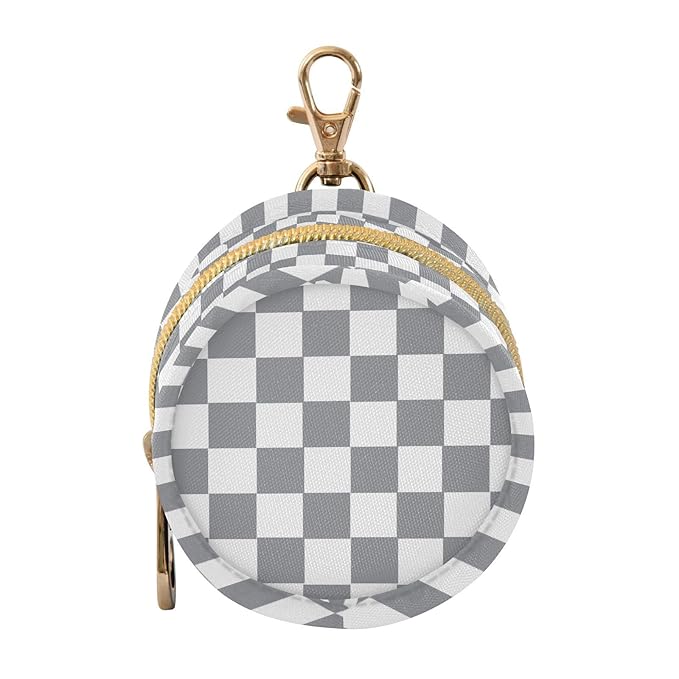 Checkered Plaid Gray Pattern Pacifier Holder Case with Metal Clip Portable Pacifier Holder for Travel