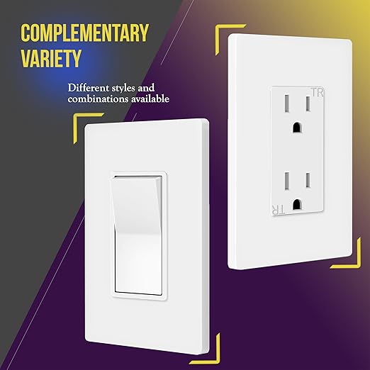 ENERLITES Screwless Decorator Wall Plates Child Safe Outlet Covers, Size 1-Gang 4.68" H x 2.93??L, Unbreakable Polycarbonate Thermoplastic, SI8831-W, Glossy, White