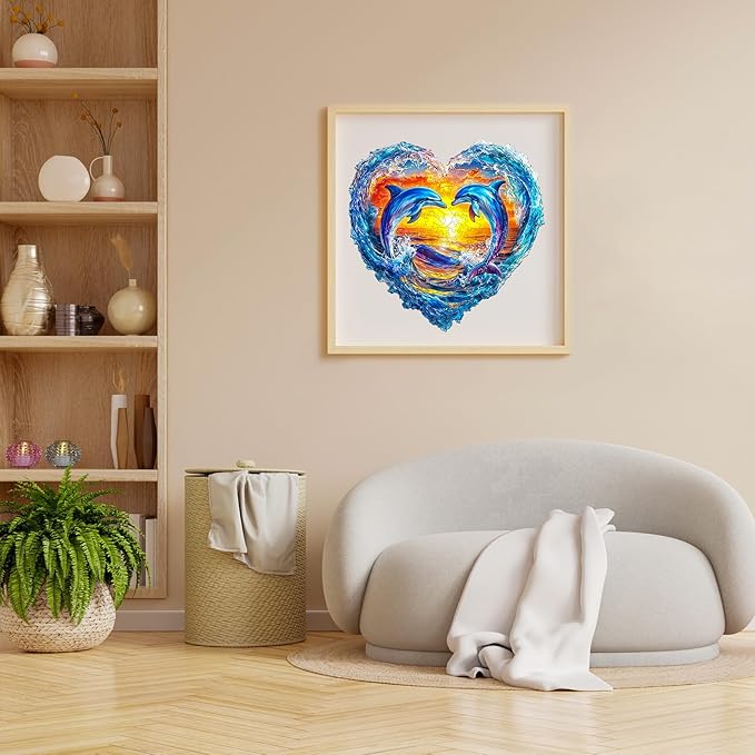 Wooden Puzzles for Adults - Heartfelt Dolphins Wooden Jigsaw Puzzle, Unique Animal Shaped Wood Puzzles Adult, Christmas Birthday Gifts for Friends/Family, Home Decor 11.4 * 11.1in 180pcs