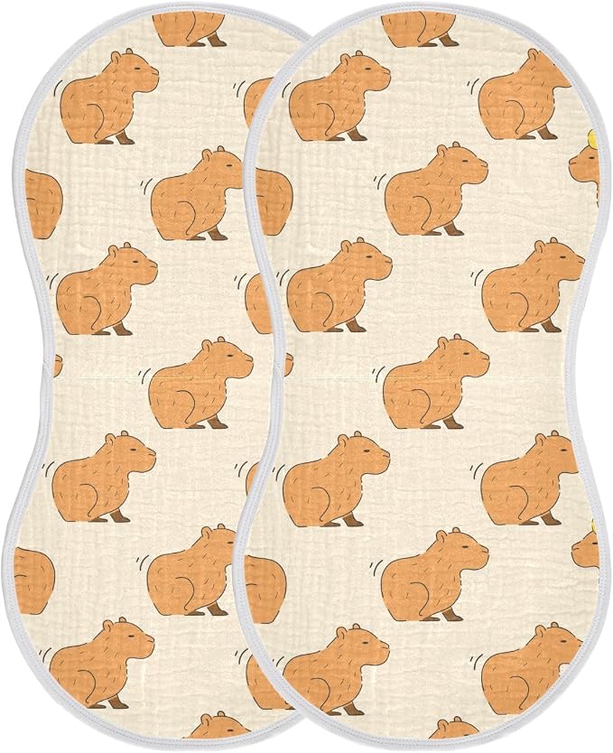 Muslin Burp Cloths for Baby Boys and Girls - 4-Pack Ultra Absorbent Cute Capybara Muslin Washcloths, Newborn Towel, Milk Spit Up Rags, Burp Cloth Bib for Unisex, 22 x 11 Inch