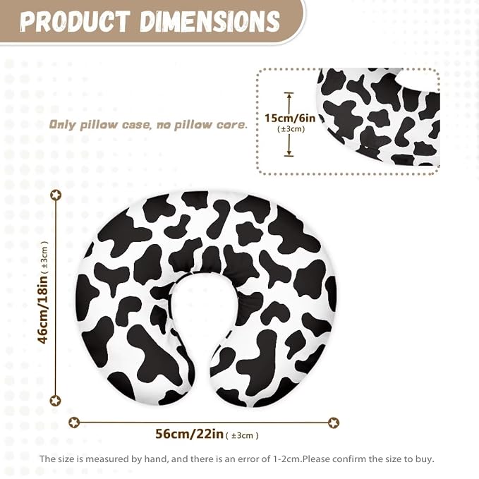 Black Cow Print Nursing Pillow Slipcover Skin-Friendly Washable Nursing Pillow Cover Easy to Put On & Remove Bottle & Breastfeeding Pillows Cover for Boys Girls