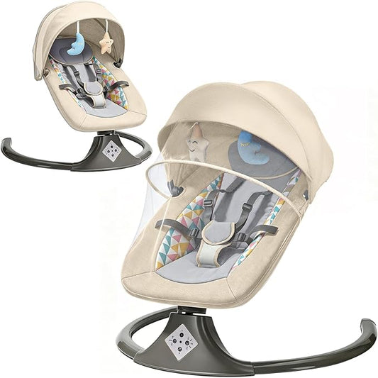 Electric Baby Swing for Infants,Multifunctional 3-in-1 Rocker,5-Speed Adjustable,Remote Control,10 Melodies,5-Point Harness,for Infants Up to 30 lbs, Up to 12 Months Easy Assembly (khaki)