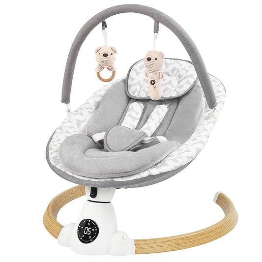Baby Swing for Infants with 5 Swing Speeds, Portable Electric Baby Swing with Bluetooth, Touch Panel, 5-Point Harness, Indoor & Outdoor Use,Grey