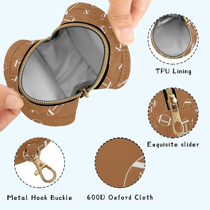 Football Brown Print Pacifier Holder Case with Clip Paci Holder Pacifier Storage Case Container Portable for Diaper Bag Newborn Girl Boy Essentials