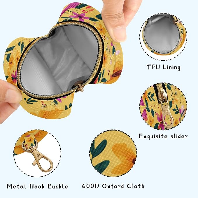 Pacifier Holder with Clip Pacifier Case for Diaper Bag Round Baby Pacifier Pouch Box Bag Portable Bright Yellow Spring Flower