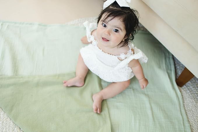 Leyl&Ari Waffle Baby Blanket | Organic Muslin and Waffle Weave Toddler Quilt | Toddler Blankets for Boys Girls (Sage)