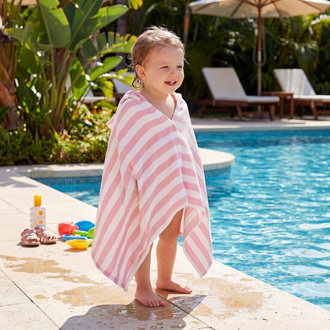 Mindsoft Muslin Hooded Beach Towel for Kids 1-3 Years 30" x 50" Toddler Beach Towel Poncho Soft Fast Drying Absorbent Blankets for Baby Shower Pool Bath Travel Swimming Essentials(Pink)