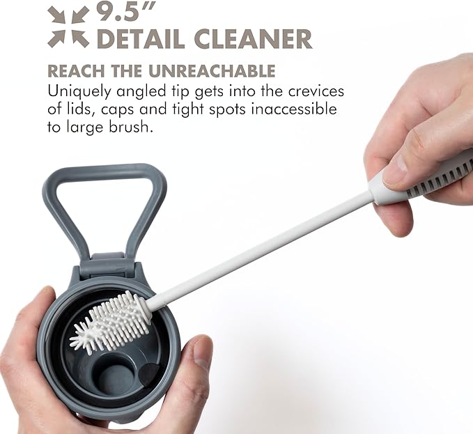GrandTies Silicone Bottle Cleaning Brush Set | Extra Long Bottle Brush for Narrow Neck Bottle, Water Bottle, Cup, Mug, Blender Bottle, Tumbler, Hydro Flask, Baby Bottle, Wine Glass (Caffe Latte)