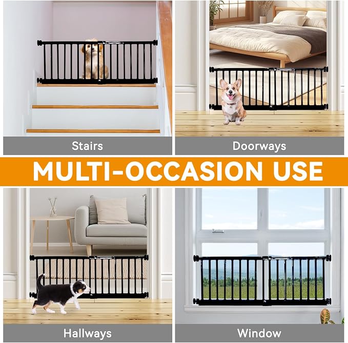 Dog Gate, SHYUJAJIE Adjustable Extra Wide Short Dog Gate,Small Pet Gate with 4 Extension Kits, Pressure Mounted for Doorways & Stairs (Black, 18-48" W*10" H)