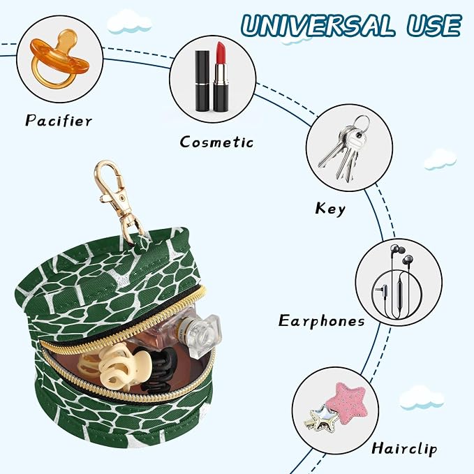 Pacifier Holder with Clip Pacifier Case for Diaper Bag Round Baby Pacifier Pouch Box Bag Portable Deep Green and White Giraffe Texture01