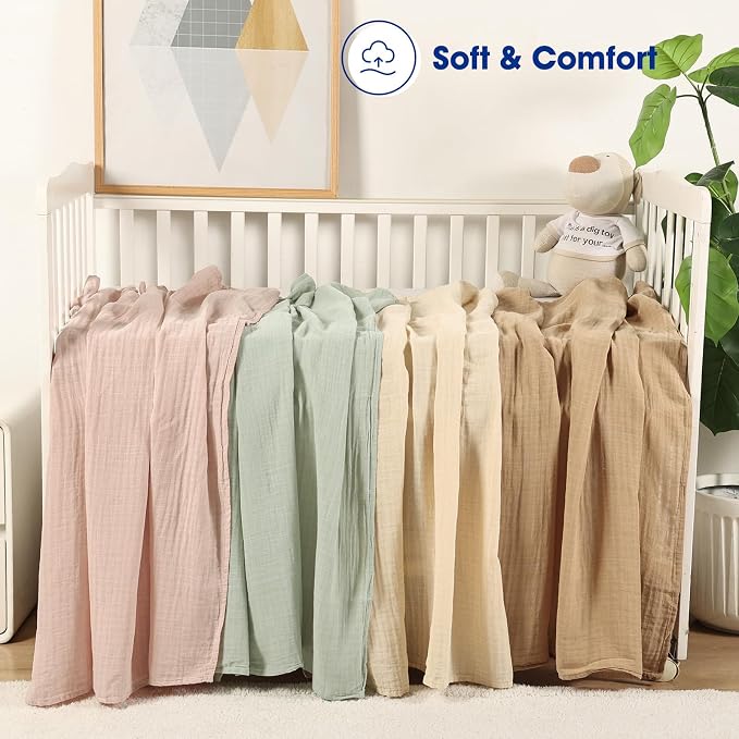 david's kids 4 Pack Baby Muslin Swaddle Blankets 47" x 47", 100% Cotton Swaddle Wrap for Boys Girls, Ultra Soft Breathable Receiving Blanket for Newborns, Rose Smoke & Sage Green & White Cap & Sepia