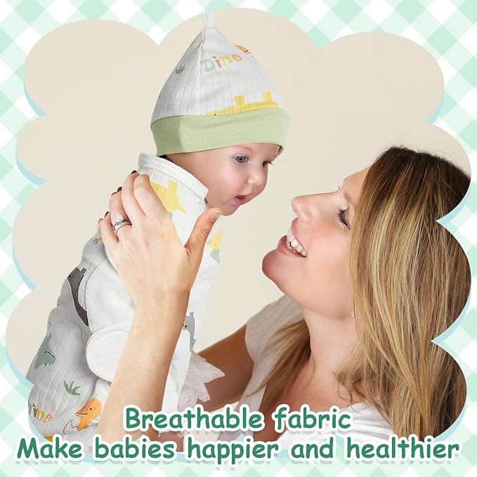 Ramede 6 Pack Swaddle Blanket with Hats for Baby Girl Boy 100% Cotton Swaddles 0-3 Months, Adjustable Breathable Skin Friendly Receiving Blanket Wrap, Essential for Newborns(Alpaca,Green)