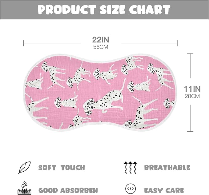 Dalmatian Dogs On Pink Muslin Burp Cloths for Baby 4 Pack 100% Cotton Baby Washcloths Bibs for Boy Girl
