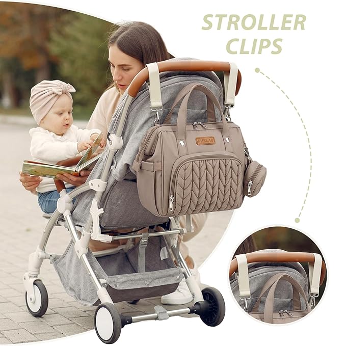 FHELAD Small Diaper Bag Backpack, Toddler Diaper Bags Waterproof Multi-Function Newborn Baby Stylish Mini Tote Maternity Bags (Brown Taupe with Pacifier Case)