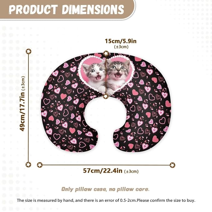 Cat Love Baby Nursing Pillow Cover for Newborn, Stretchy Replaceable Pillow Cover Slipcover U-Shaped Breastfeeding Pillowcase Cushion Cover