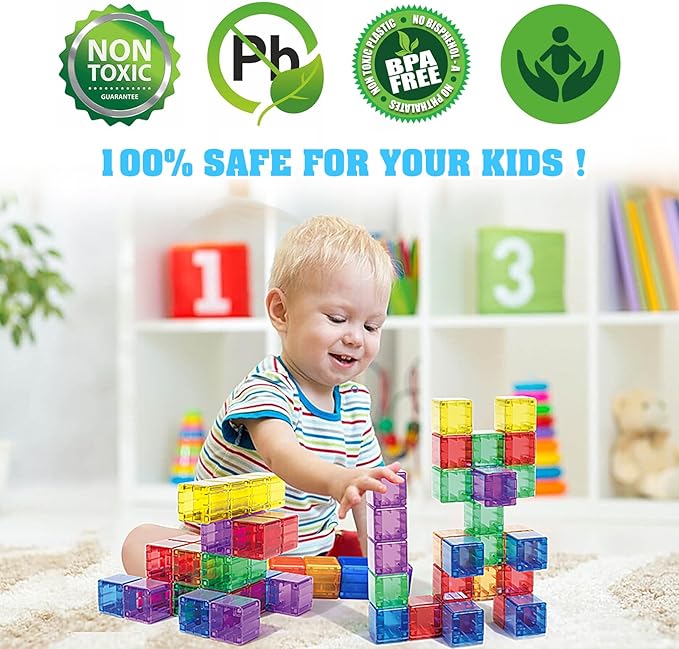 Caferria 1.4 inch Large Magnetic Blocks for Kids, 30pcs Magnet Building Blocks, Preschool STEM Sensory Montessori Stacking Cubes Educational Building Toys for 3 4 5 6 7 8 Year Old Boys Girls